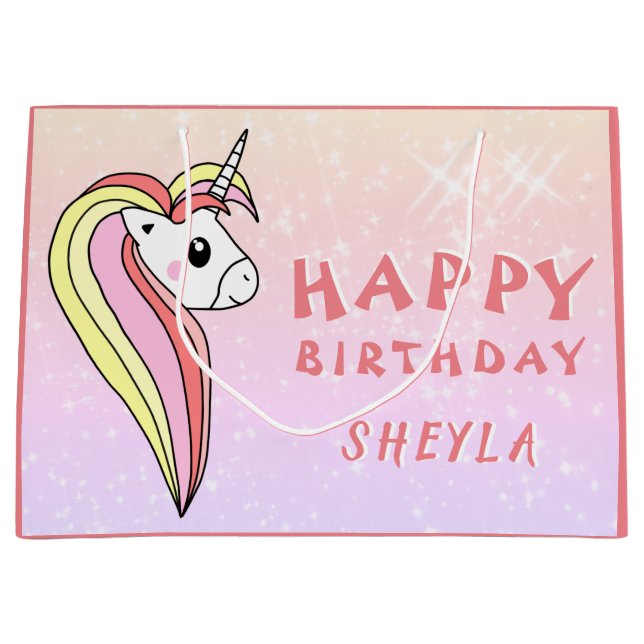 Grand Sac Cadeau Cute Rainbow Unicorn Parties scintillant Anniversa (Devant)