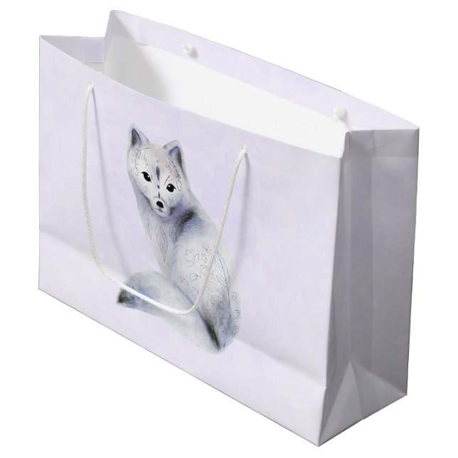 Grand Sac Cadeau Cute renard nordique avec marques florales (Devant Angle)
