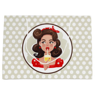 Grand Sac Cadeau Cute Retro Girl Cocktail Cadeau