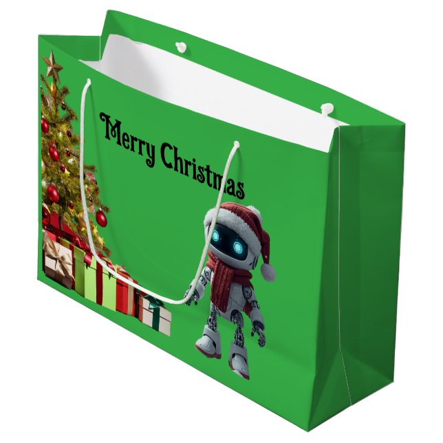 Grand Sac Cadeau cute robot Christmas holiday tech Gift Bag (Devant Angle)
