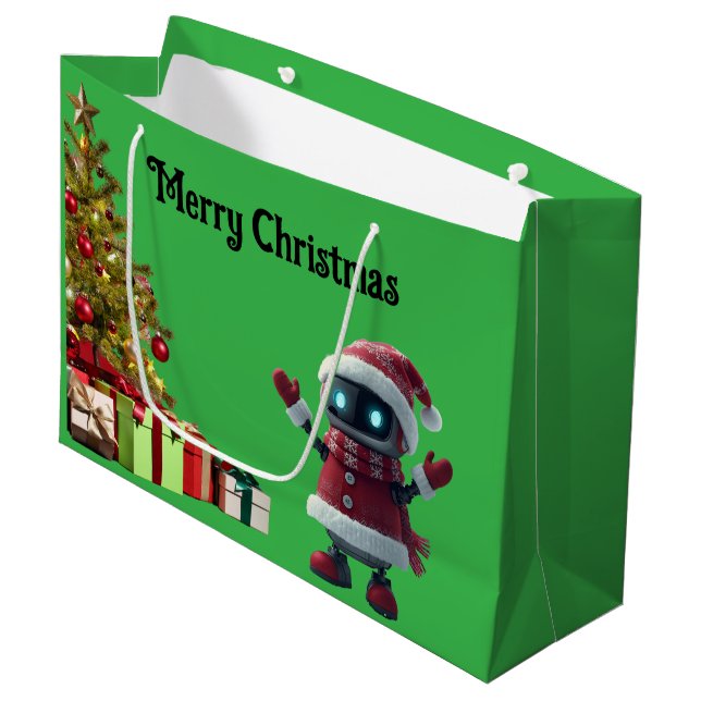 Grand Sac Cadeau cute robot Christmas holiday tech Gift Bag (Devant Angle)