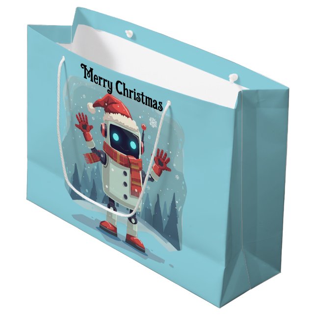 Grand Sac Cadeau cute robot Christmas holiday tech Gift Bag (Devant Angle)