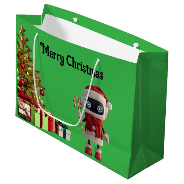 Grand Sac Cadeau cute robot Christmas holiday tech Gift Bag (Devant Angle)