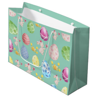 Grand Sac Cadeau Cute Sage Green Watercolor Easter Bunny