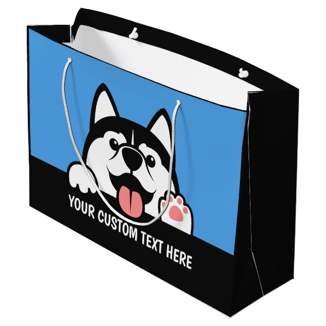 Grand Sac Cadeau Cute Siberian Husky texte personnalisé (Dos Angle)