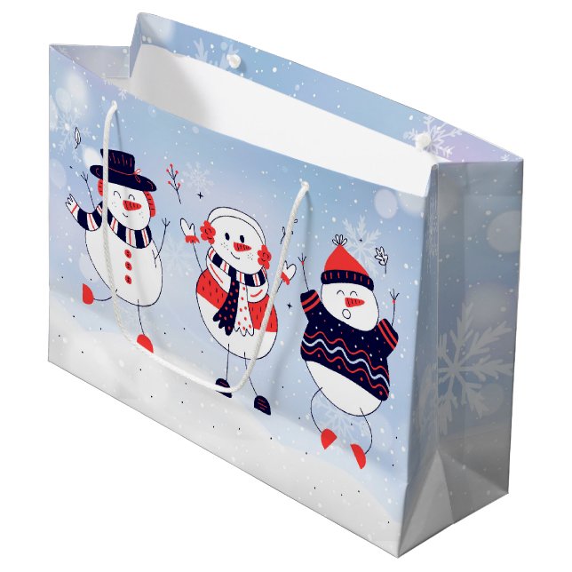 Grand Sac Cadeau Cute Snowmen (Devant Angle)