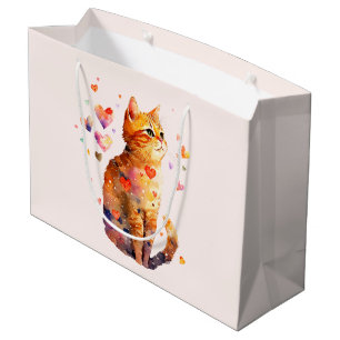 Grand Sac Cadeau Cute Tabby Chat avec Coeurs