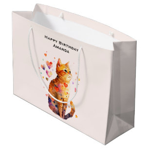 Grand Sac Cadeau Cute Tabby Chat avec Coeurs Anniversaire