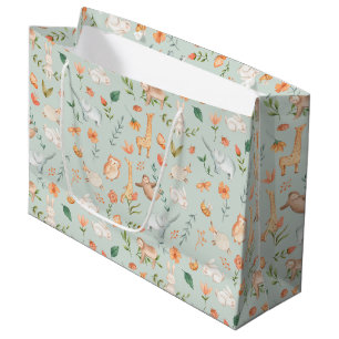 Grand Sac Cadeau Cute Turquoise bébé animal Pastel Motif