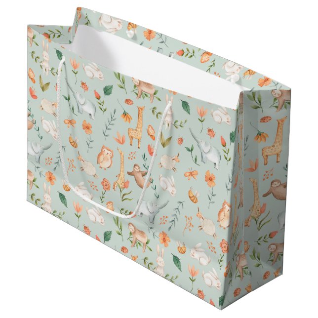 Grand Sac Cadeau Cute Turquoise bébé animal Pastel Motif (Devant Angle)