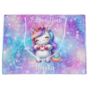 Grand Sac Cadeau Cute Unicorn Parties scintillant I Love You Nom Pe