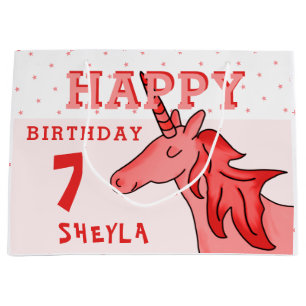 Grand Sac Cadeau Cute Unicorn Stars Joyeux Anniversaire fille`s