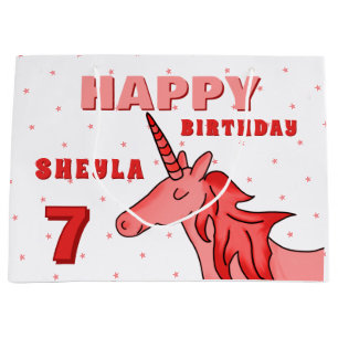 Grand Sac Cadeau Cute Unicorn Stars Joyeux Anniversaire fille`s