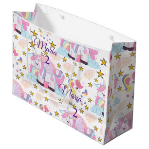 Grand Sac Cadeau Cute Unicorn Stars Magique Personnalisé Nom 
