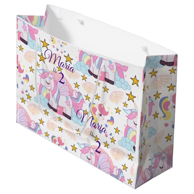 Grand Sac Cadeau Cute Unicorn Stars Magique Personnalisé Nom  (Devant Angle)