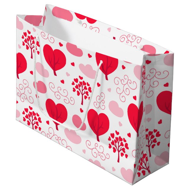 Grand Sac Cadeau Cute Valentines tree shapes hearts pattern (Devant Angle)