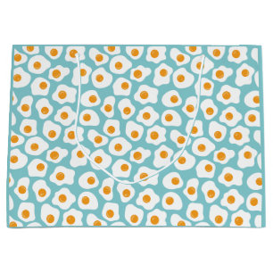 Grand Sac Cadeau Cute Whimsical Egg Yolk Motif en bleu Turquoise