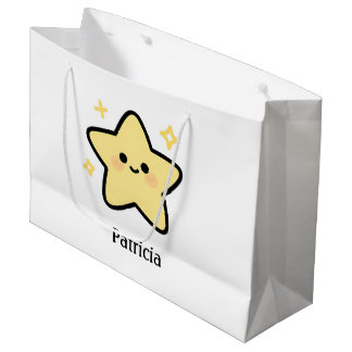 Grand Sac Cadeau Cute whimsical yellow kawaii star monogram
