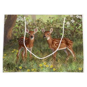 Grand Sac Cadeau Cute White Deer Twin Fawns