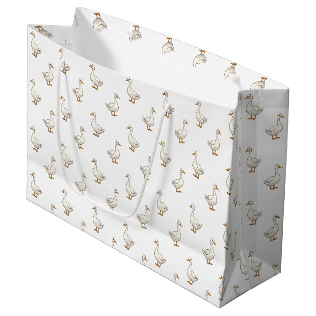 Grand Sac Cadeau Cute White Goose Pattern (Devant Angle)