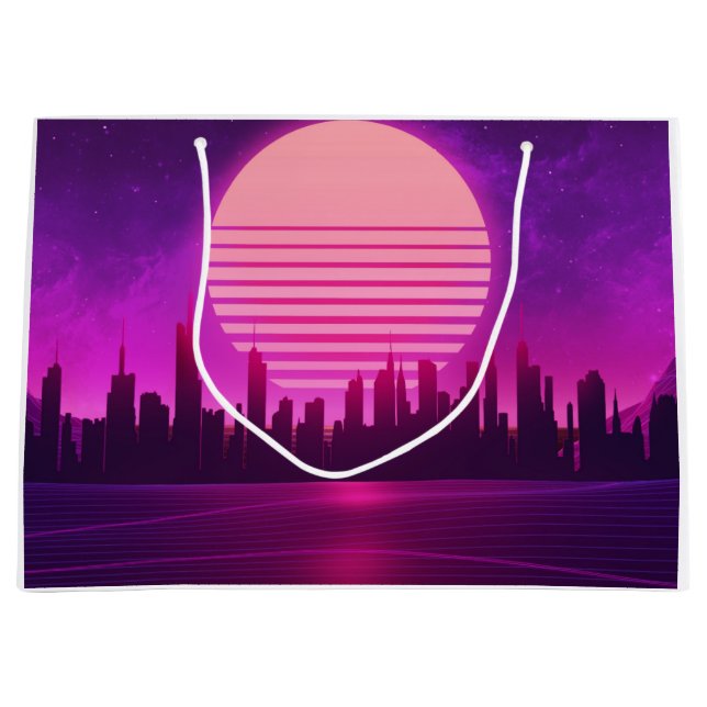 Grand Sac Cadeau cyberpunk électronique synthwave scifi rose (Devant)