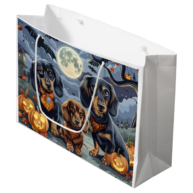 Grand Sac Cadeau Dachshund Halloween Éffrayant (Devant Angle)