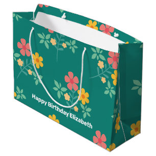 Grand Sac Cadeau Daisy Vintage Bouquet Motif en vert Customisé