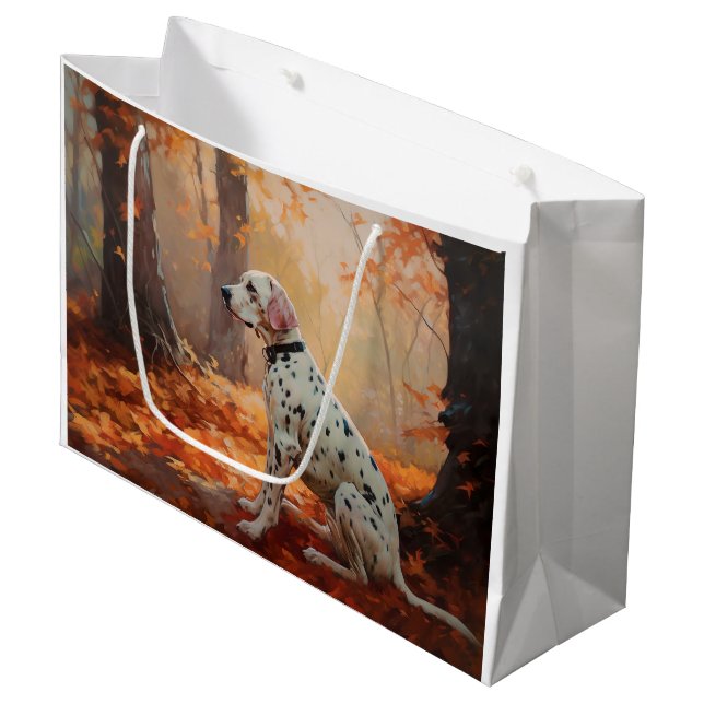 Grand Sac Cadeau Dalmatien en automne Feuilles automne Inspirer (Devant Angle)