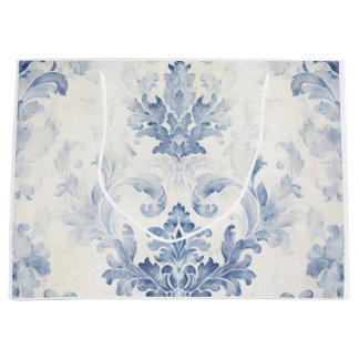 Grand Sac Cadeau Damassé Bleu Clair Grand