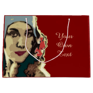 Grand Sac Cadeau Dame des années 1920 avec un chapeau bleu Pop Art