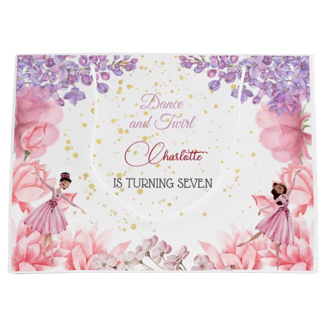Grand Sac Cadeau Danse et ballerine tourbillon anniversaire (Devant)