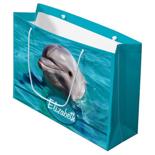Grand Sac Cadeau Dauphin en photo de l'eau bleue (Devant Angle)