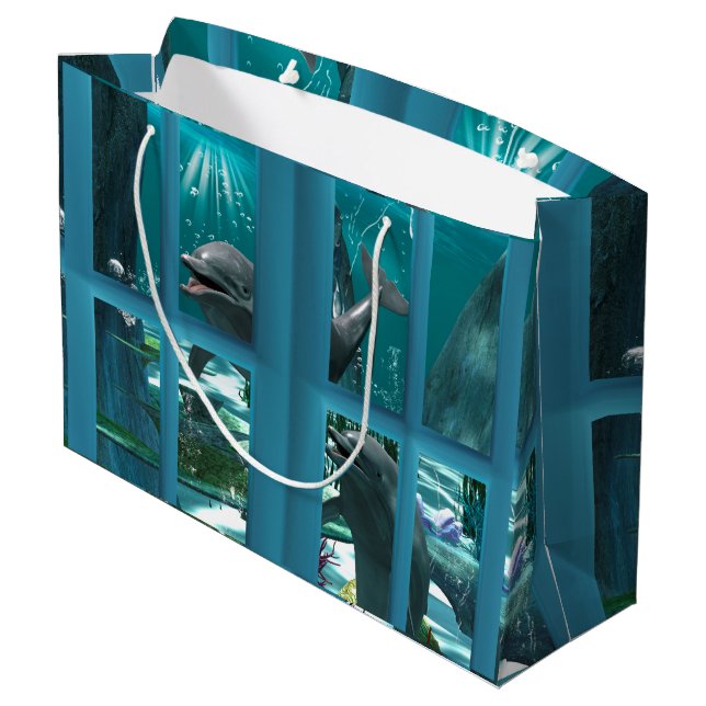 Grand Sac Cadeau Dauphins amusants (Dos Angle)