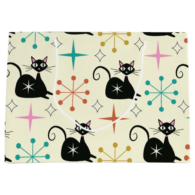 Grand Sac Cadeau Début du milieu du siècle avec chat atomique noir (Devant)