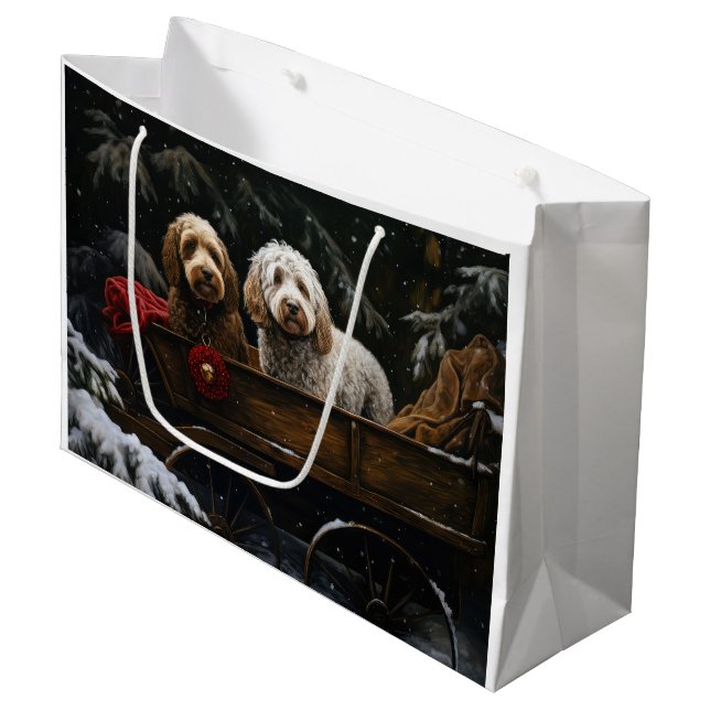 Grand Sac Cadeau Décor de Noël Cockapoo Snowy Sleigh (Devant Angle)