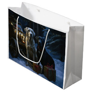 Grand Sac Cadeau Décor de Noël de Labrador Snowy Sleigh