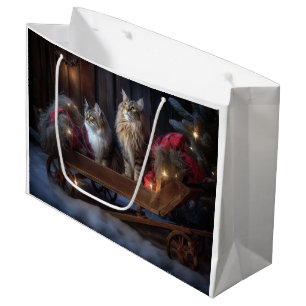 Grand Sac Cadeau Décor de Noël du Maine Coon Snowy Sleigh