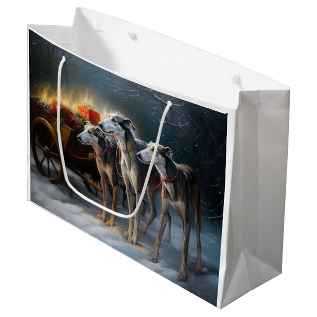 Grand Sac Cadeau Décor de Noël Greyhound Snowy Sleigh (Devant Angle)