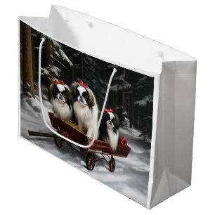 Grand Sac Cadeau Décor de Noël japonais Chin Snowy Sleigh