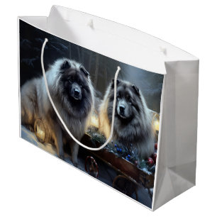 Grand Sac Cadeau Décor de Noël Keeshond Snowy Sleigh
