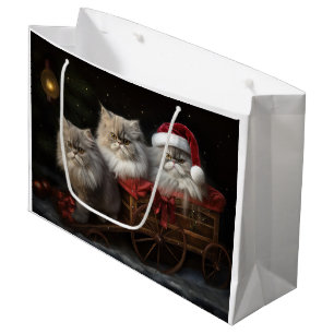 Grand Sac Cadeau Décor de Noël Perse Chat Snowy Sleigh