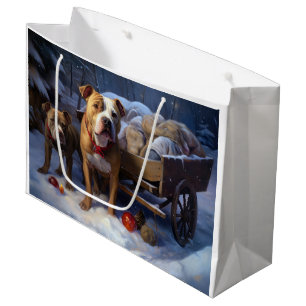 Grand Sac Cadeau Décor de Noël Pitbull Snowy Sleigh