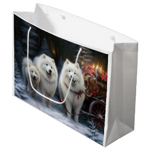 Grand Sac Cadeau Décor de Noël Samoyed Snowy Sleigh
