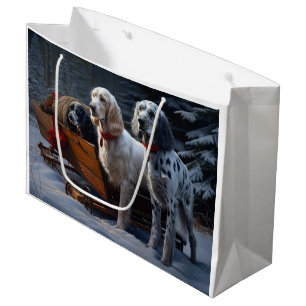 Grand Sac Cadeau Décor de Noël Snowy Sleigh Setter anglais