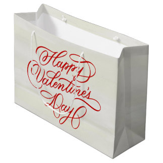 Grand Sac Cadeau Deep Red Happy Valentines Day Calligraphy
