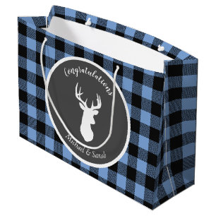 Grand Sac Cadeau Deer Hunter Lodge Baby shower Antlers Boy Blue