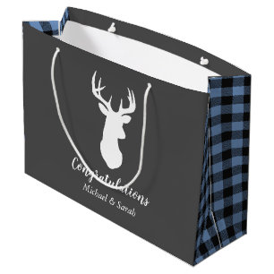 Grand Sac Cadeau Deer Hunting Lodge Baby shower Antlers Boy Blue