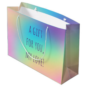 Grand Sac Cadeau Dégradé arc-en-ciel doux et prismatique