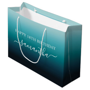 Grand Sac Cadeau Dégradé de sarcelle de bord de mer pour 18e annive