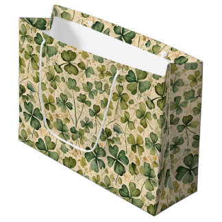 Grand Sac Cadeau Delicate Green Shamrocks Seamless